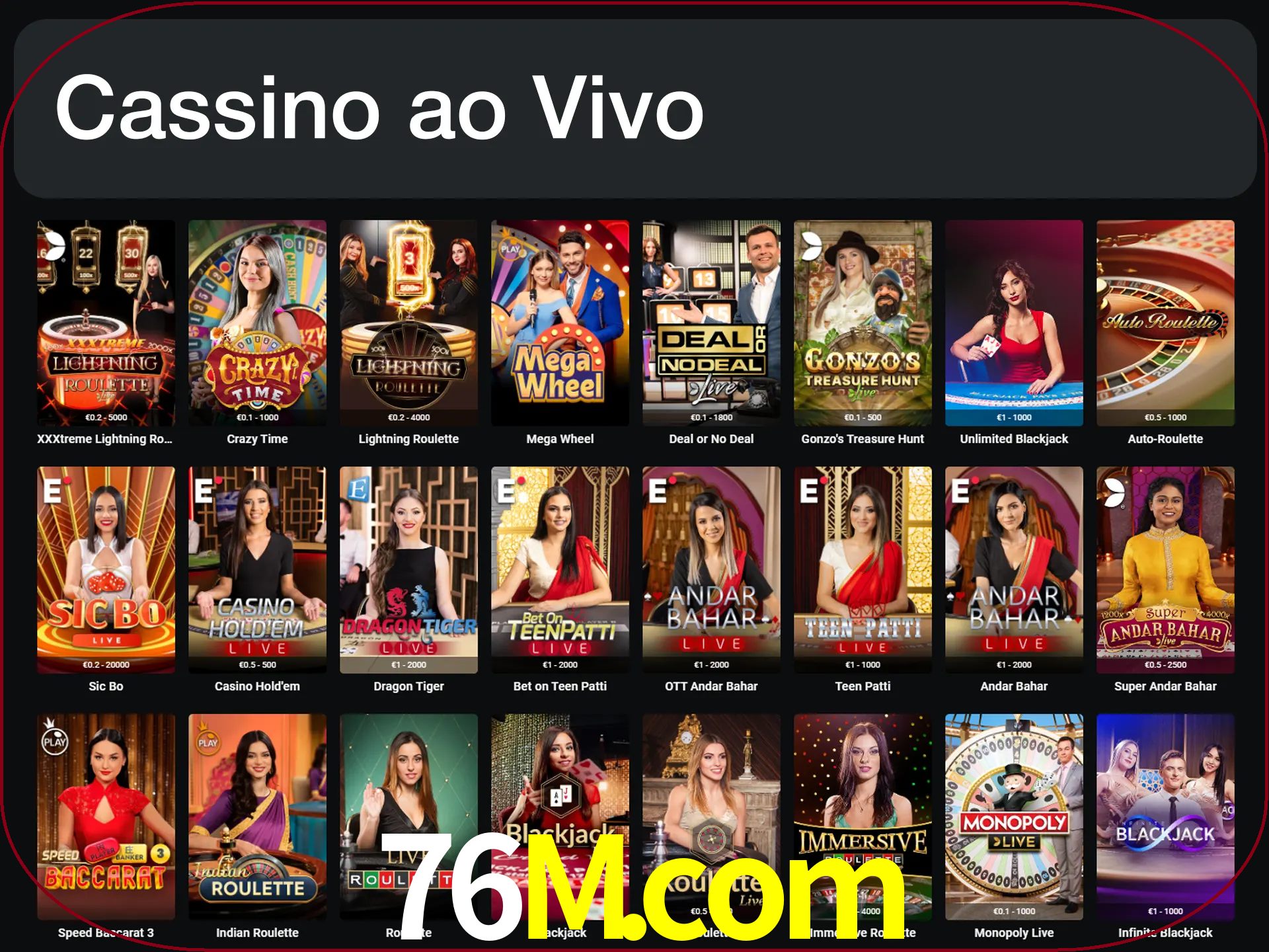 Jogue jogos de cassino com um verdadeiro dealer.